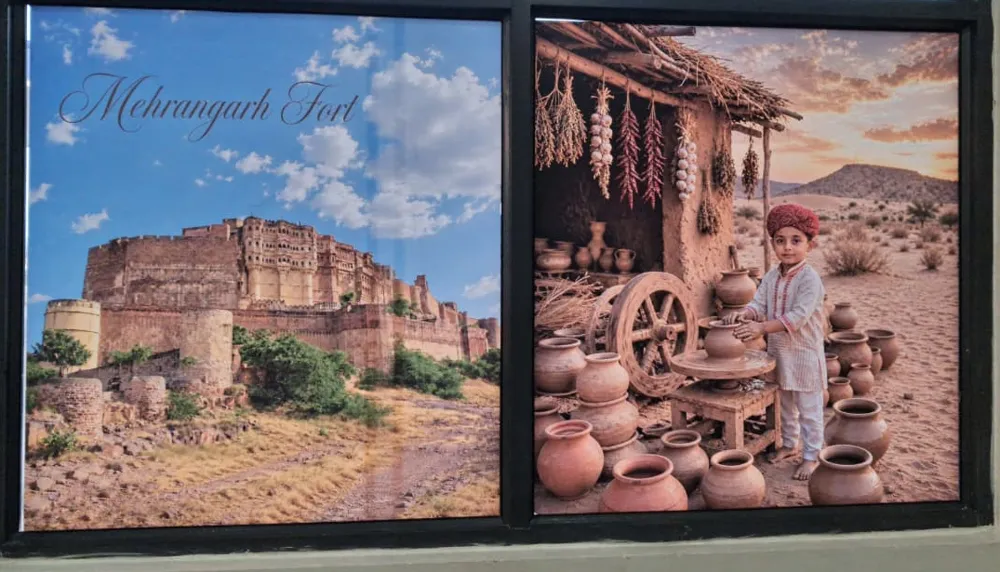 Mehrangarh Fort wall art inside Guru Kripa Restaurant, Pachpadra